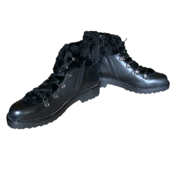 LANDSEND Women’s Leather Faux Fur Cuff Booties, Side Zip - Picture 2 of 15